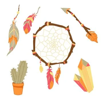 Hand drawn boho elements collection Stock Illustration