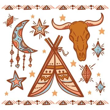 Hand drawn boho elements collection Illustrazione stock