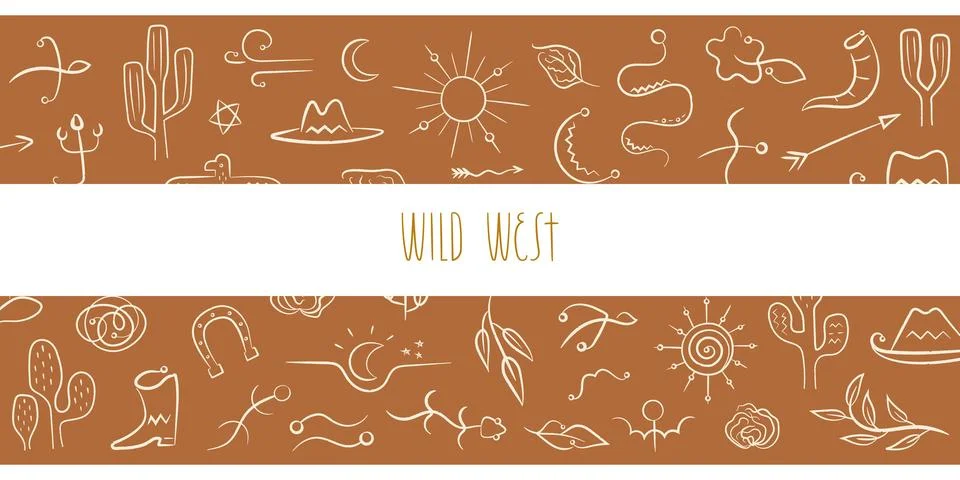 Hand Drawn boho elements. Hand drawn line elements banner with animals, birds Stock Illustration