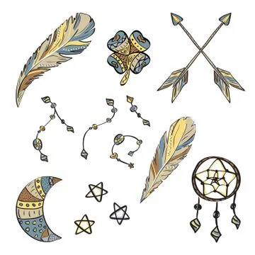 Hand drawn boho elements Illustrazione stock