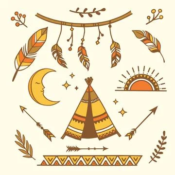 Hand drawn boho elements pack イラスト素材