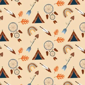 Hand drawn boho elements pattern Stock Illustration