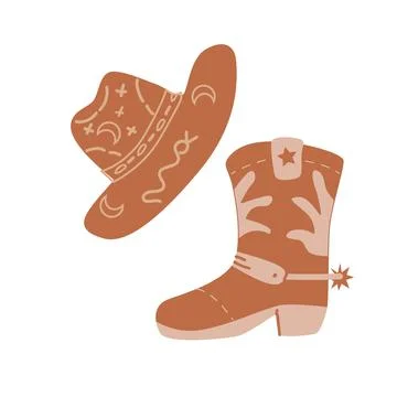 Hand drawn boho hat and boot vector illustration Illustrazione stock