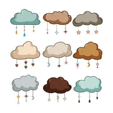 Hand drawn boho nursery clouds set for baby design Stock Illustration