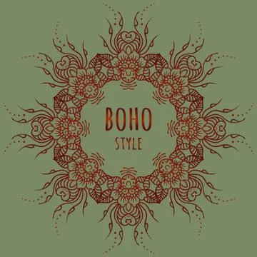 Hand drawn Boho style frame on a teal background with a place for your text Stockillustratie
