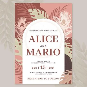 Hand drawn boho wedding invitation template Stock Illustration