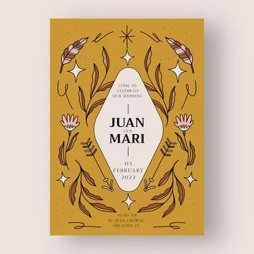 Hand drawn boho wedding invitation template Stock Illustration