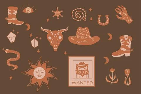 Hand drawn boho western design elements Stock Illustration