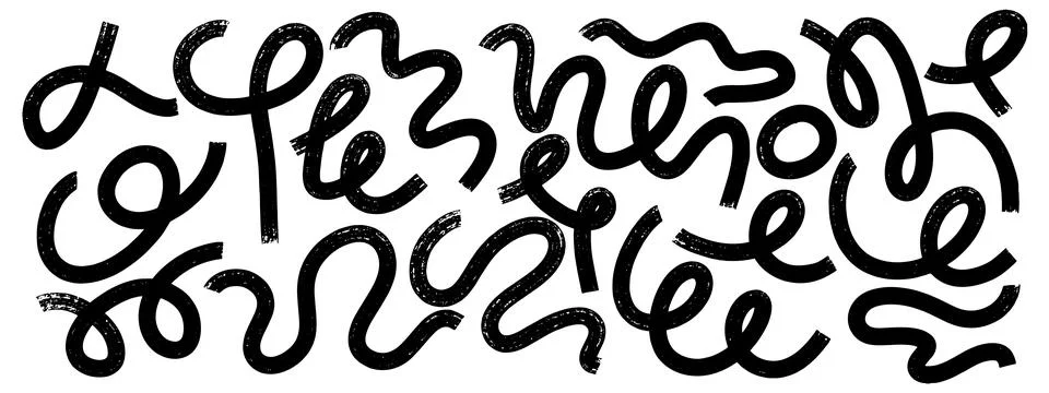 Hand drawn bold brush squiggles with thick wavy lines and curly doodle mark.. Stock Illustration