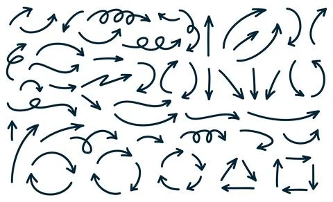 Hand drawn bold line arrows set. Vector line design elements isolated on wh.. イラスト素材