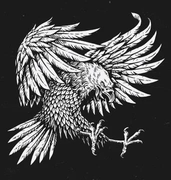 Hand drawn bold linework swooping tattoo eagle Illustrazione stock