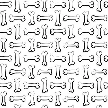 Hand drawn bone pattern , vector black and white illustration, wrapping paper Stock Illustration