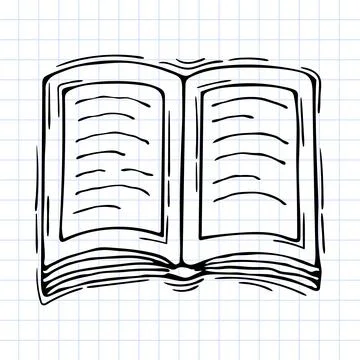 Hand drawn book, notebook. Outline icon. Sketch style. Checkered background Stock Illustration