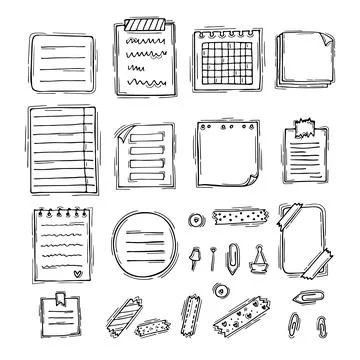 Hand drawn books, documents, notebook and sheets of paper. Stationery. Sket.. Stock Illustration