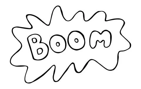 Hand drawn BOOM explosion text on white background 库存插图