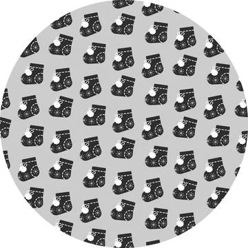 Hand drawn Booties with buboes and Snowflakes decor Seamless Pattern on Round Stock Illustration