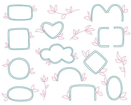 Hand drawn border, frame, circle, heart, leafy twigs イラスト素材