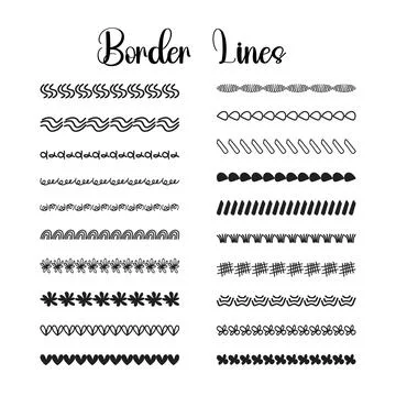 Hand Drawn Border Lines Decorative Dividers Doodle Pattern Set Collection V.. 스톡 일러스트