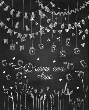 Hand drawn borders,garland brushes Stock Illustration