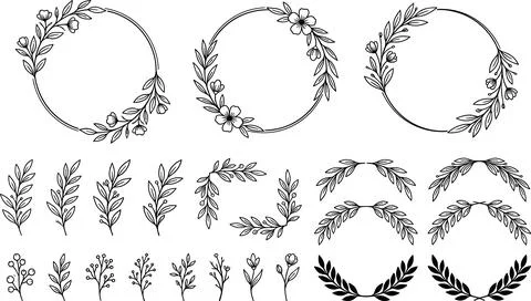 Hand-drawn botanical elements and floral wreaths for design. Illustrazione stock