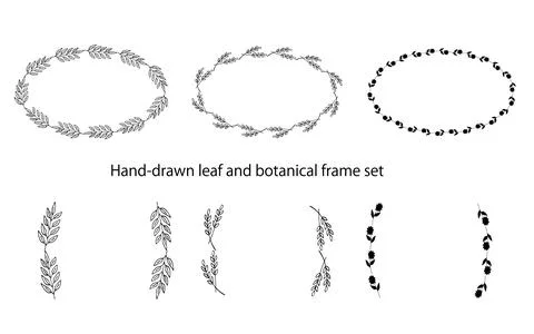 Hand-Drawn Botanical Frame Set with Oval and Bracket Styles Illustrazione stock