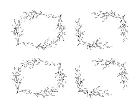 Hand drawn botanical frame set with elegant floral border designs Stock Illustration