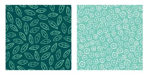 Hand drawn botanical pattern set of seamless patterns Ilustração Stock