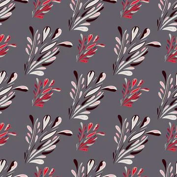 Hand drawn botanical seamless pattern with pink colored leaves foliage print. Illustrazione stock