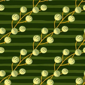 Hand drawn botany seamless pattern with diagonal berry branches shapes. Green Illustrazione stock