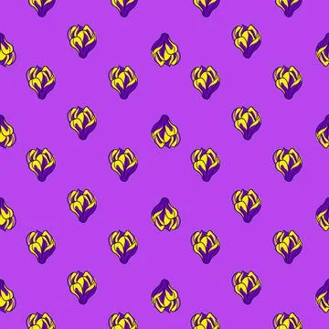 Hand drawn botany seamless pattern with yellow magnolia ornament. Purple past Stock Illustration