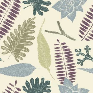 Hand drawn botany vector seamless pattern. Vintage background Stock Illustration