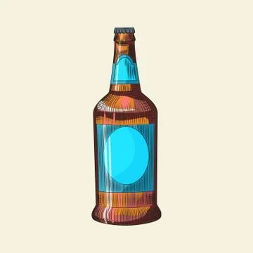 Hand drawn bottle of light beer isolated on light background. Craft beer bott Stock Illustration