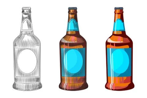 Hand drawn bottle of light beer isolated on white background. Craft beer bott Stock Illustration