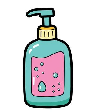 Hand drawn bottle with liquid soap. Stock Illustration