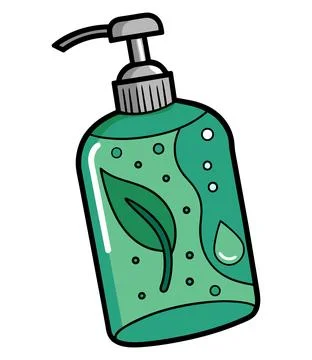 Hand drawn bottle with liquid soap. Cartoon style vector illustration. Stock Illustration