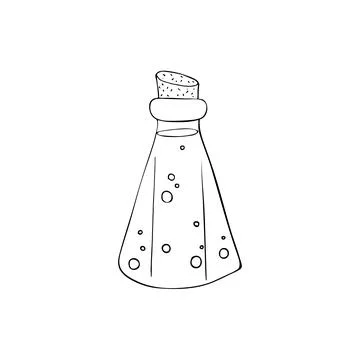 Hand-drawn Bottle with magic potion. Alchemy elixir. Magical substance. Wiz.. Stock Illustration