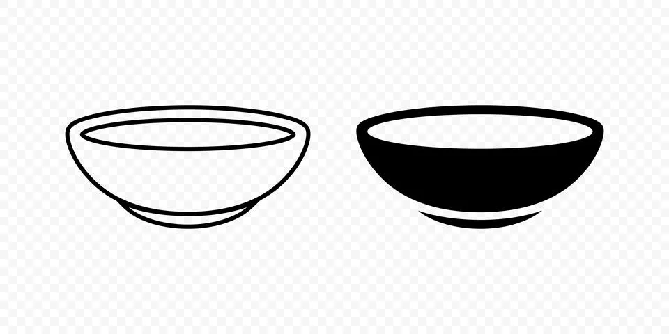 Hand Drawn Bowls Vector Set. Sketch and Silhouette Style Kitchenware. Empty and Stock Illustration