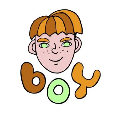 Hand drawn boy head, face kid in cartoon doodle flat style. Vector color cu.. Stock Illustration