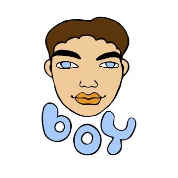 Hand drawn boy head, face kid in cartoon doodle flat style. Vector color cute Stock Illustration