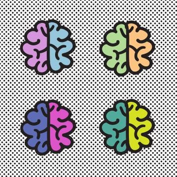 Hand drawn brain set vector icon illustration . Stock Illustration