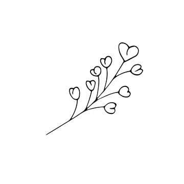 Hand-drawn branch with heart-shaped berries. Isolated illustration on white.. Stock Illustration