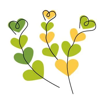 Hand drawn branches with Heart Shaped Leaves Creative Doodle Springtime Greeting Illustration