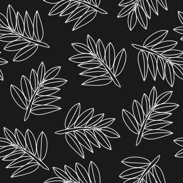 Hand drawn branches seamless pattern in black and white Stock Illustration