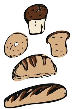Hand Drawn Bread And Bakery Set 스톡 일러스트