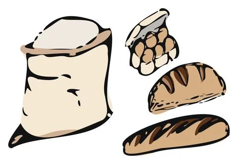 Hand Drawn Bread Baking Ingredients Set Illustrazione stock