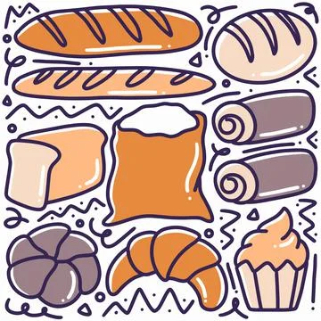 Hand drawn bread doodle set Illustrazione stock
