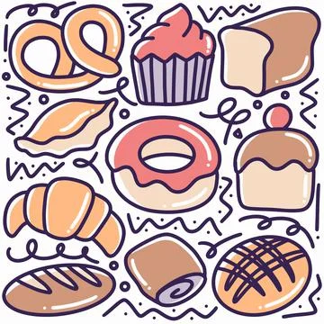 Hand drawn bread doodle set Illustrazione stock