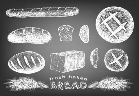 Hand drawn bread set Stock Illustration
