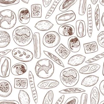 Hand-drawn bread. Vector pattern. 스톡 일러스트
