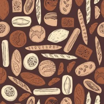 Hand-drawn bread. Vector pattern. 스톡 일러스트